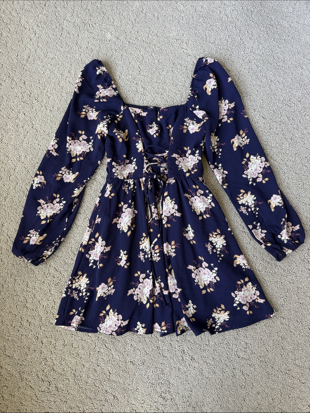 Altar’d State Floral Long Sleeve Corset Mini Dress in Navy Women’s Size S NWOT